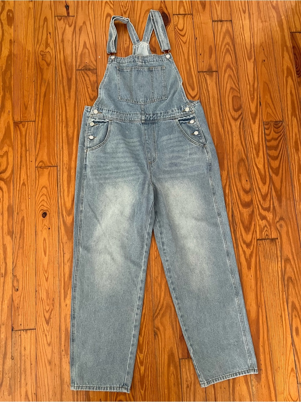 Maternity Light Wash Blue Denim Front Pocket Overalls Large L
